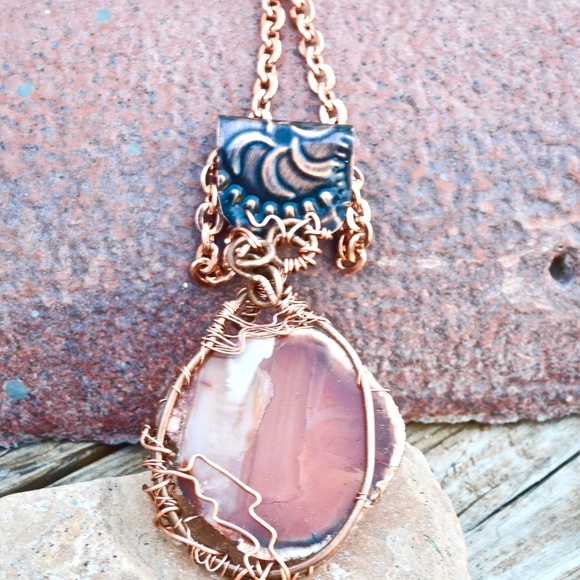 Gigantic Carnelian Pendant Solid Copper Necklace - Picture 8 of 8